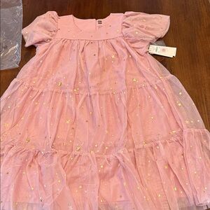 Tea Collection Pink Dress with Gold Stars